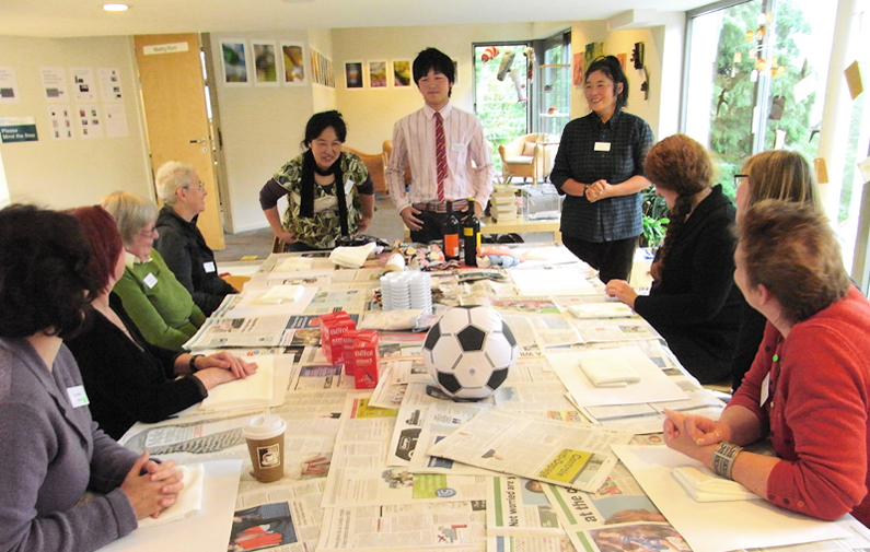 Japanese artists delivering workshop at Perthshire Visual Arts Forum.